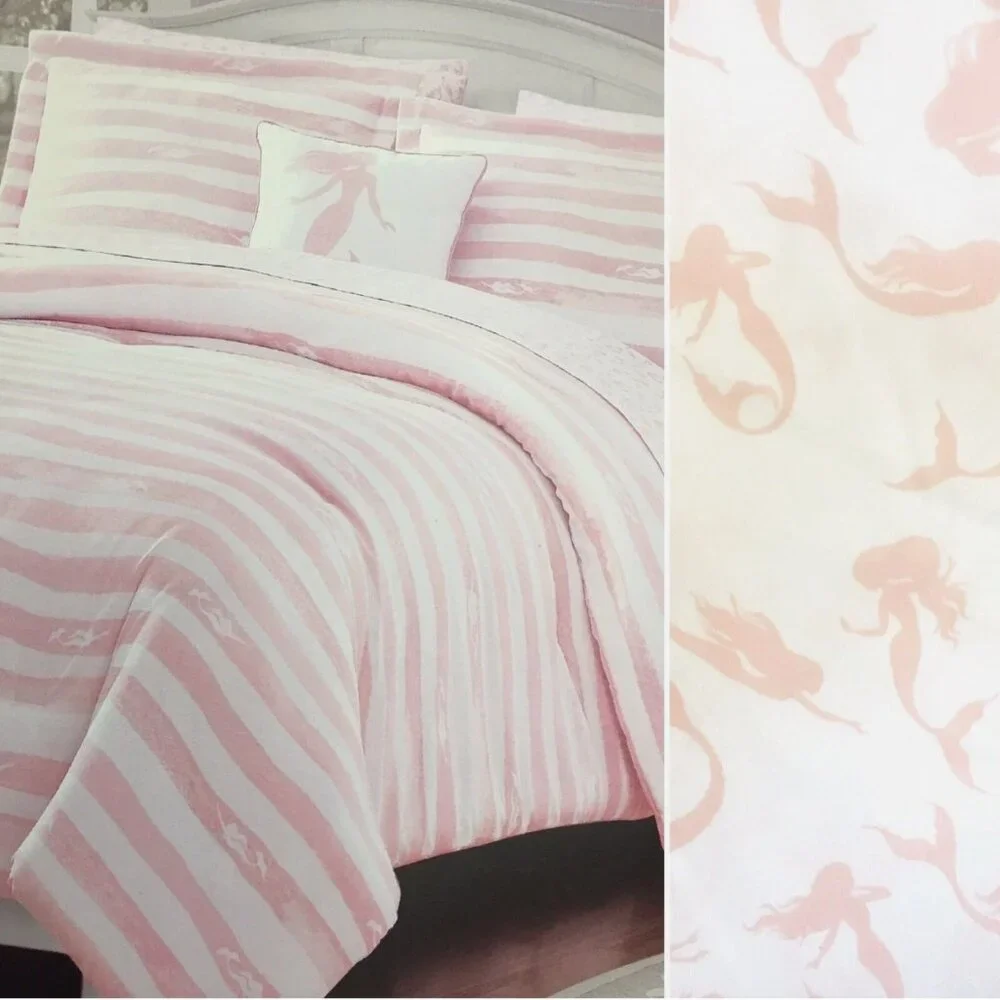 8pc Pink Mermaid Beach Full Queen Comforter Sheet Pillow Bedding Set Envogue Kid